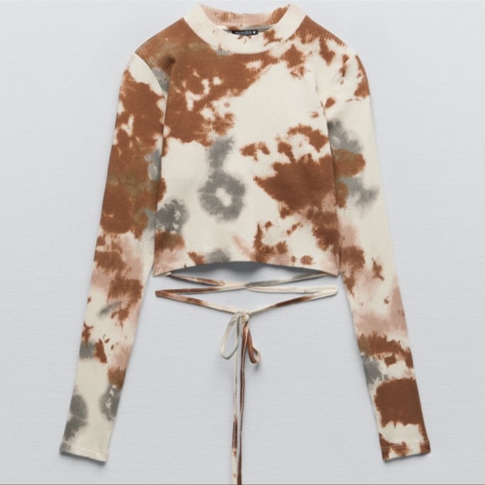 Zara Tie Dye Long Sleeve Crop Top
